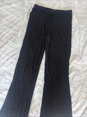 Mango Black Textured Knit Wide-Leg Pants
